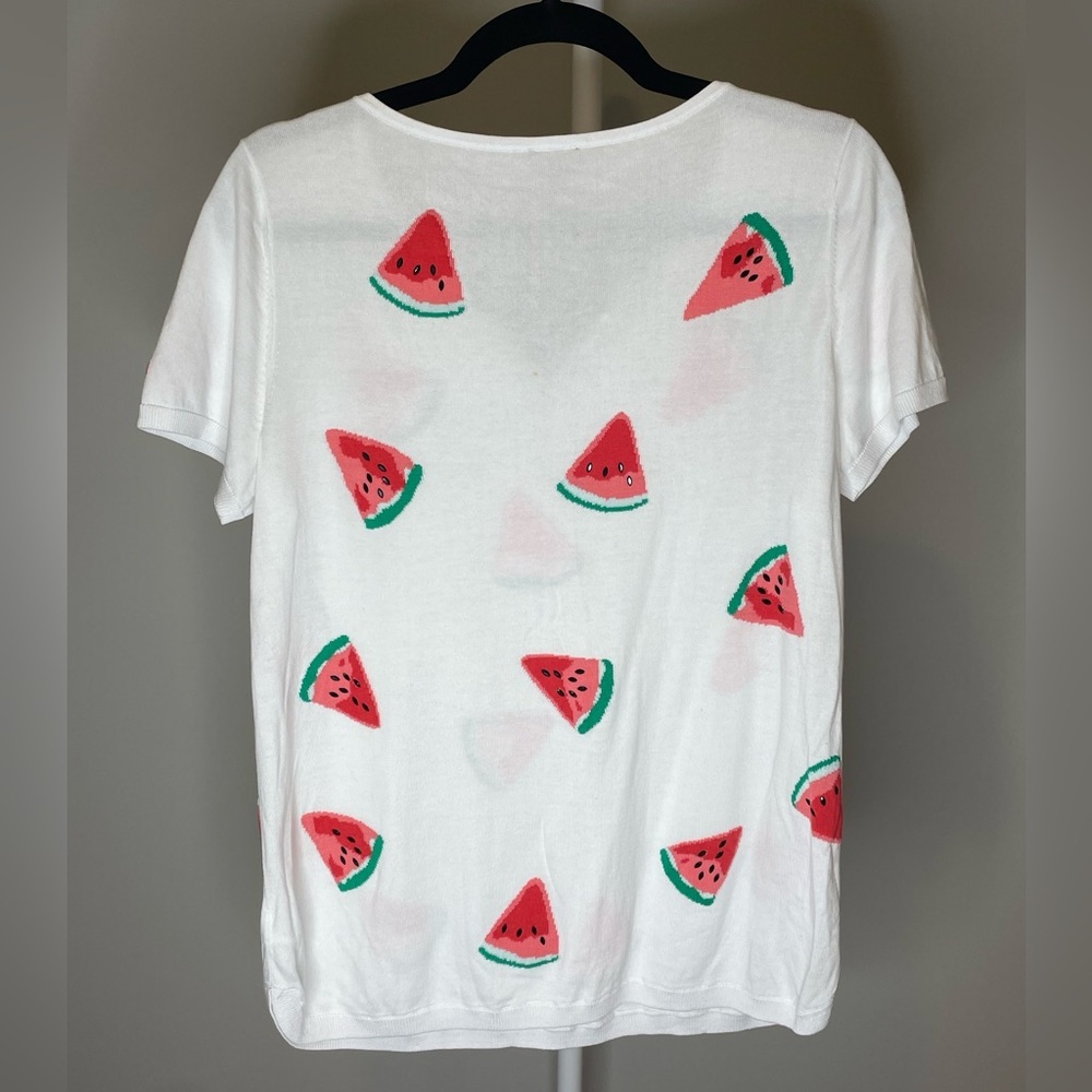 Talbots White Watermelon Print V-Neck Knit Tee Size Large Petite - Picture 3 of 4